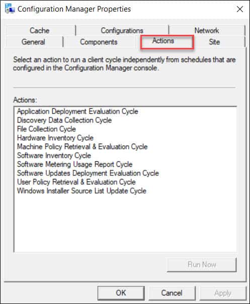 SCCM Client Actions Tab