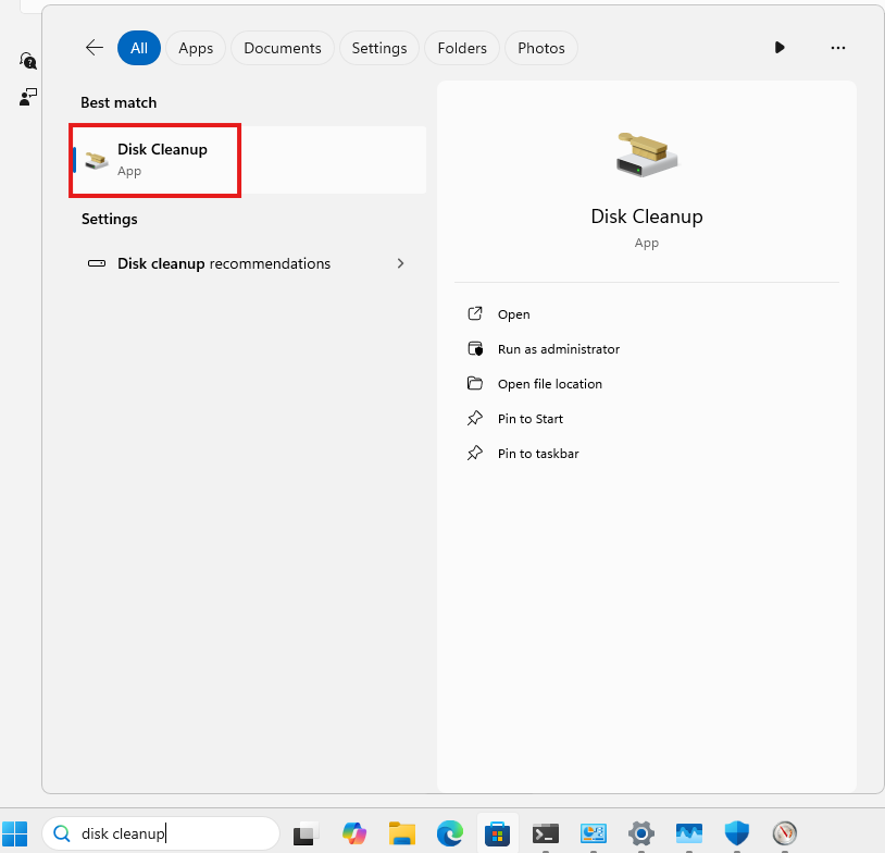 Disk Cleanup window