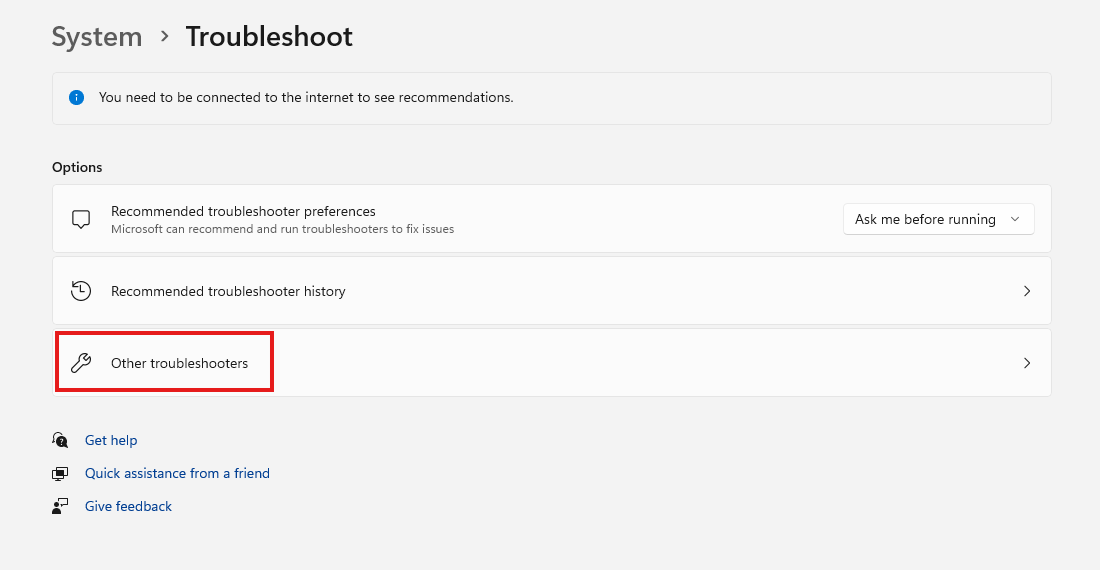 Troubleshoot settings